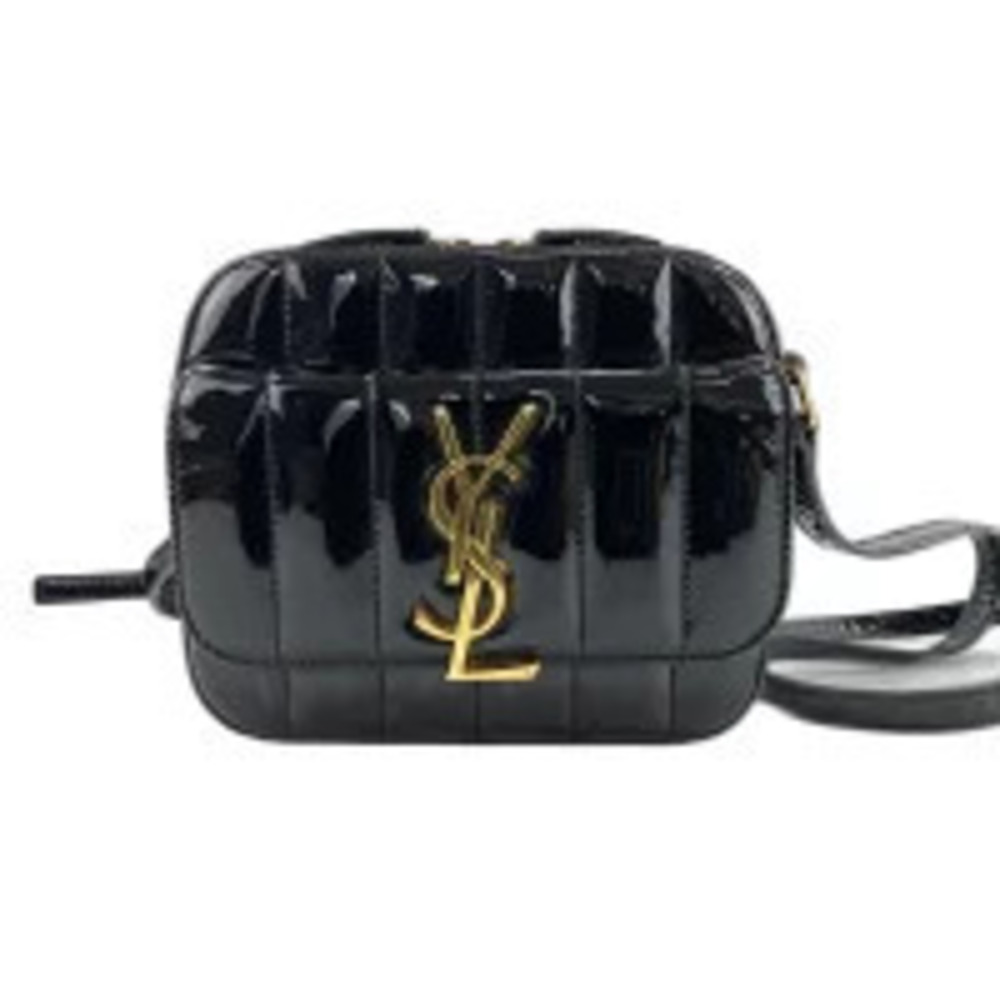 Saint Laurent Yves Enamel Vicky Shoulder Bag Black
